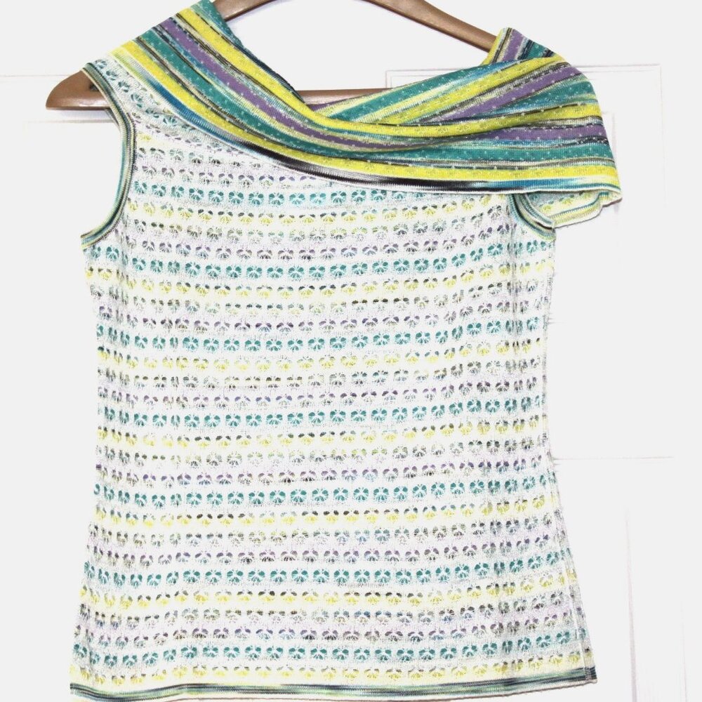 MISSONI Reversible Knit Top Sleeveless Sweater Cowl Neck Multicolor Stripe EU 38